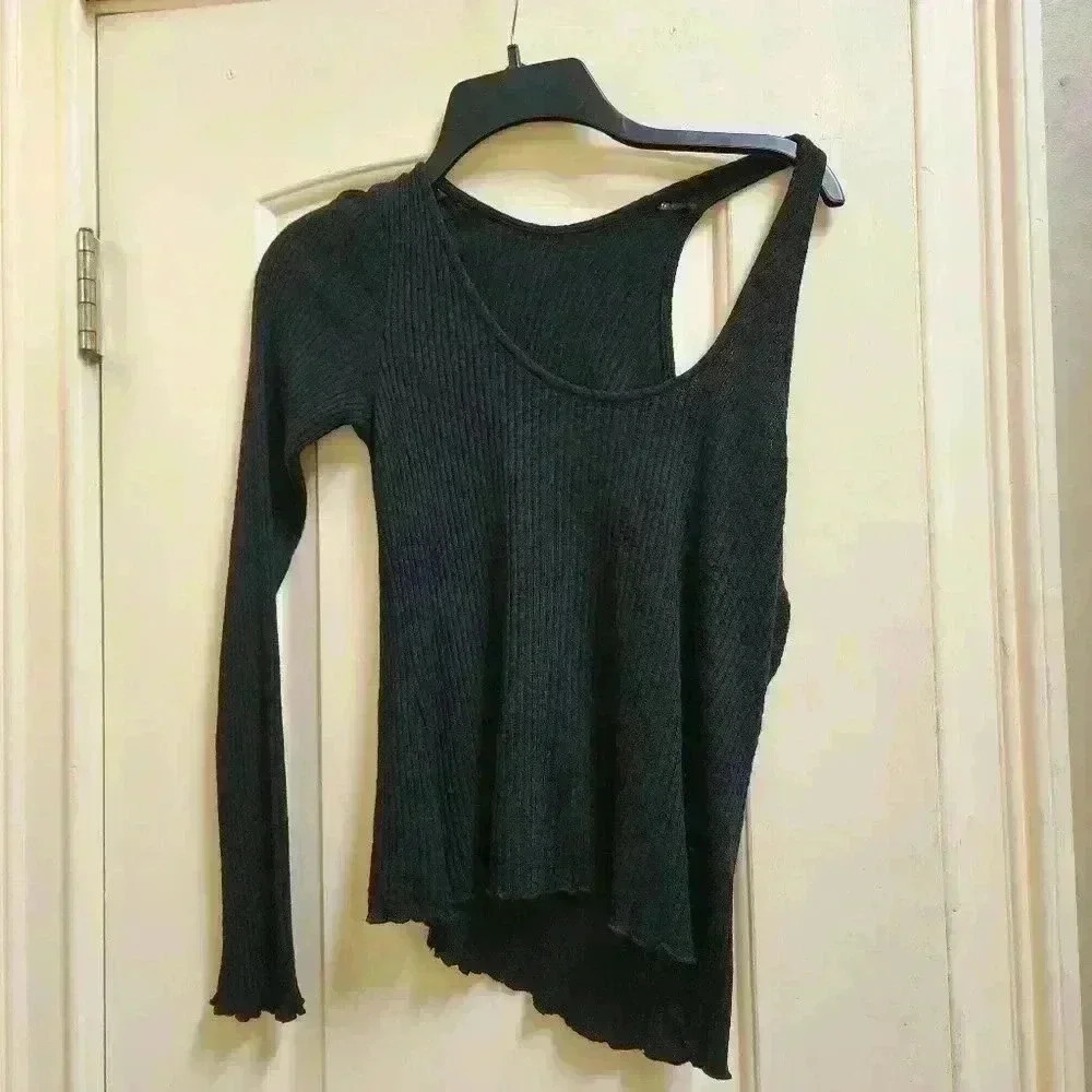 Lovers and friends black one shoulder ribbed tank top size medium - Picture 2 of 6
